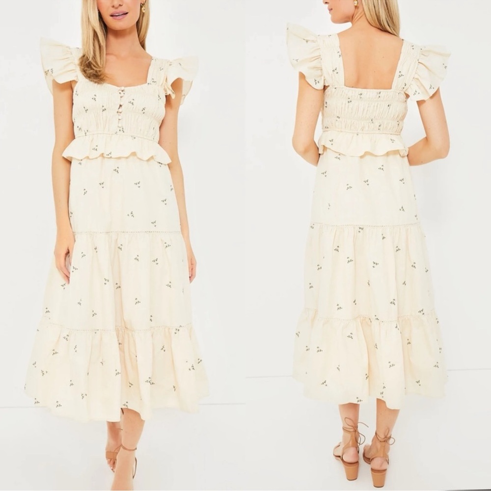 O.P.T Elegant Cream Floral Midi Dress